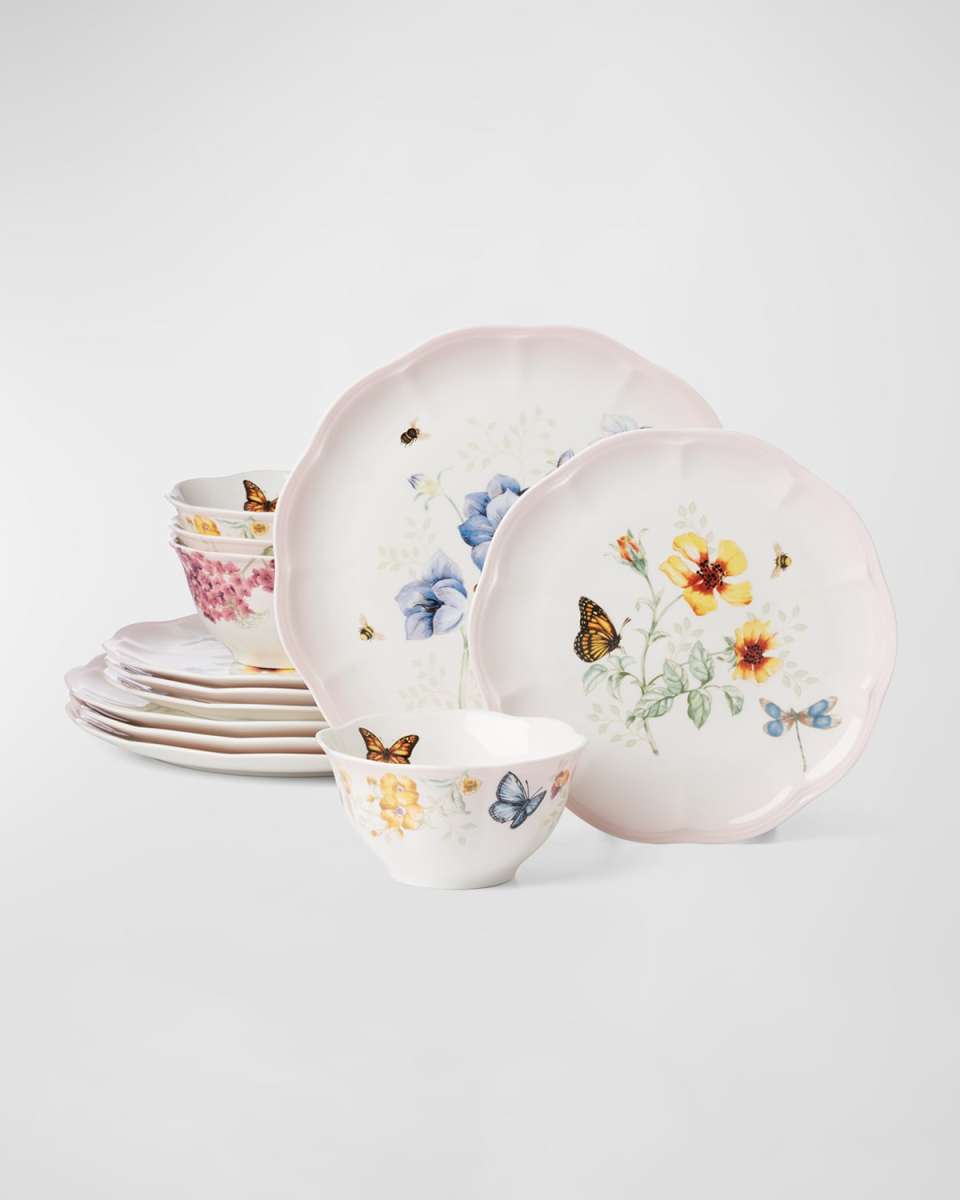 Pink Ombre Butterfly Meadow 12-Piece Dinnerware Set, Service for 4